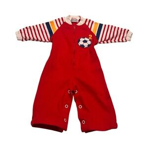 Vintage Health-tex Baby Red Soccer Romper Striped Raglan Sleeve 6M Made USA